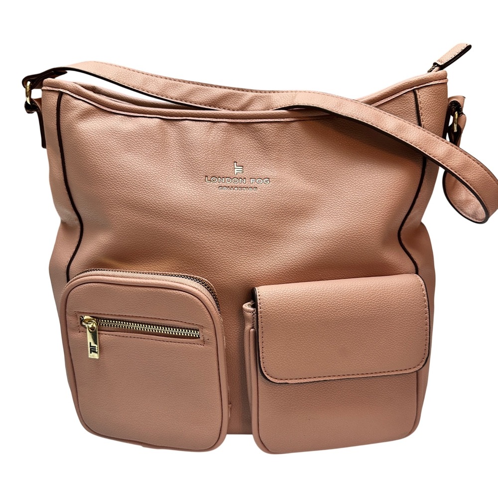 London Fog Emma Multi Pocket Hobo Shoulder Bag Blush Minimalist Professional